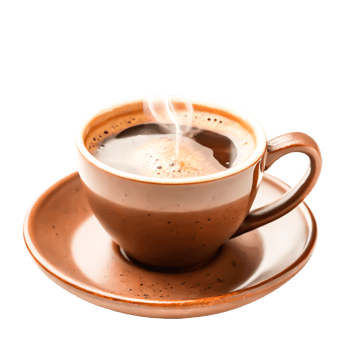 Aromatic Coffee in Brown Cup and Saucer Steam, Close-up, Isolated png