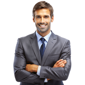 Portrait of a Confident and Successful Businessman in Gray Pinstripe Suit png