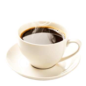Steaming Hot Coffee in White Cup Saucer, png