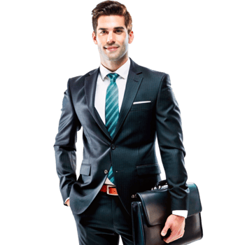 Portrait of a Handsome Confident Young Businessman in a Dark Suit and Teal Tie Holding a Briefcase png