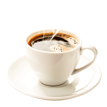 Steaming Hot Coffee in White Cup and Saucer, png