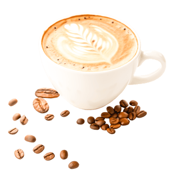 Delicious Latte Coffee Cup with Coffee Beans, Isolated on White Background png