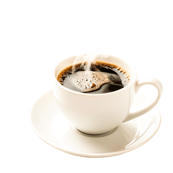 Steaming Hot Coffee in White Cup and Saucer, Isolated on png