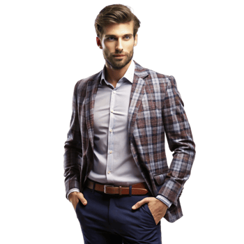 Attractive Man in Brown and Blue Plaid Jacket and Shirt, Stylish Male Fashion Model png