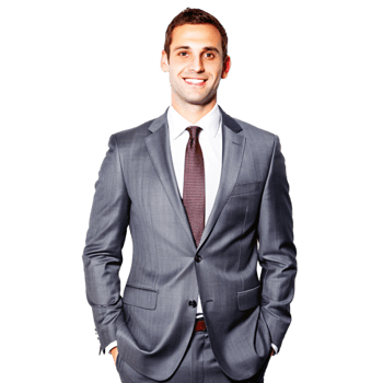 Portrait of a smiling businessman in a gray suit and red tie png