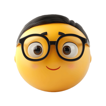 Cheerful Cartoon Emoji with Glasses and Smiling Expression on Transparent Background png