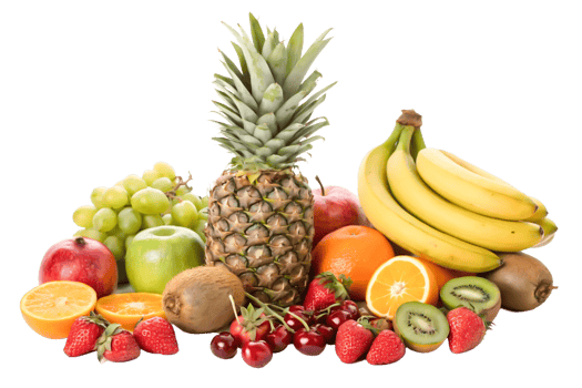 Delicious Fresh Fruit Assortment Pineapple, Bananas, Strawberries, Kiwi, Oranges More png