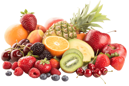 Delicious Fresh Fruit Assortment Strawberries, Apples, Oranges, Kiwi, and More png