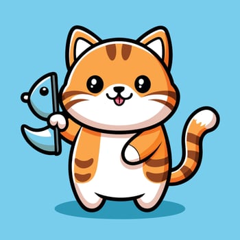 Adorable Cartoon Cat Holding a Fish Bone Illustration vector