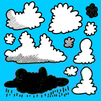 Clouds Doodle Set on blue background. vector