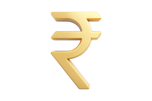 Golden Indian Rupee Symbol in 3D Style Isolated on Transparent background png