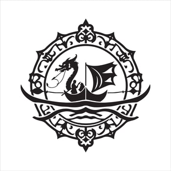 A dragon boat in a circular frame with a dragon on it vector