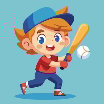 Adorable Cartoon Illustration of a Young Boy Enjoying Baseball vector