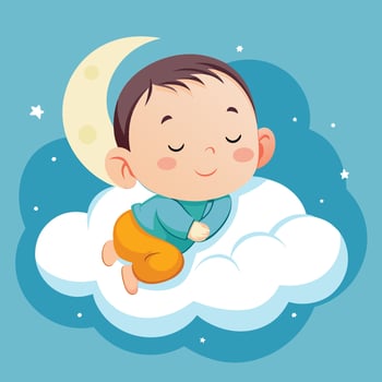 Adorable Baby Sleeping Serenely on a Cloud Shaped Pillow vector