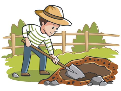 Farmer digging hole vector