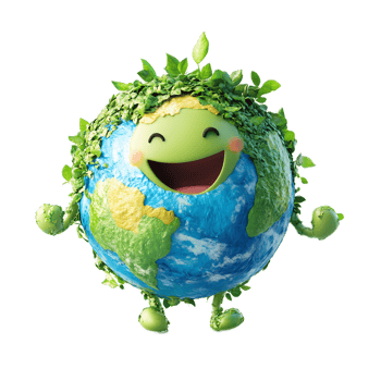 Happy Eco-Friendly Earth Character with Lush Vegetation png