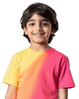 Cheerful Young Boy in Colorful Shirt Expressing Happiness png
