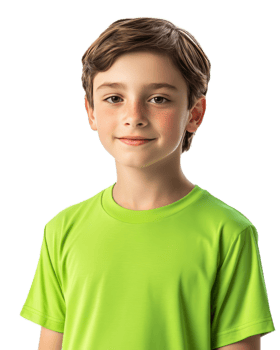 Cheerful Young Boy in Green Shirt Smiling Happily in Studio Environment png