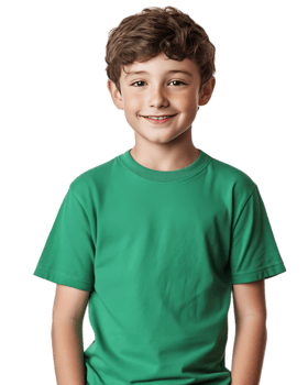 Cheerful Young Boy Wearing Green Shirt in Studio Portrait png