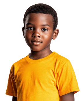 Cheerful African American Boy with Bright Smile and Yellow Shirt on Plain White Background png