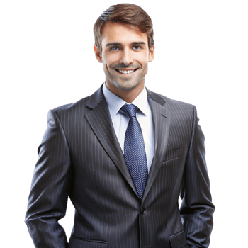 Portrait of a Handsome Confident Businessman Wearing a Striped Suit and Blue Tie png