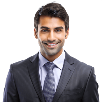 Portrait of a smiling Indian businessman in a pinstripe suit and tie png