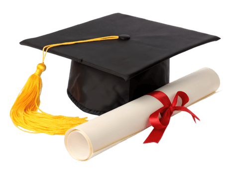 Graduation cap and diploma. Success, education. png