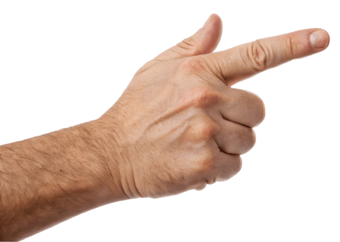 Close up of a hand pointing towards something. png
