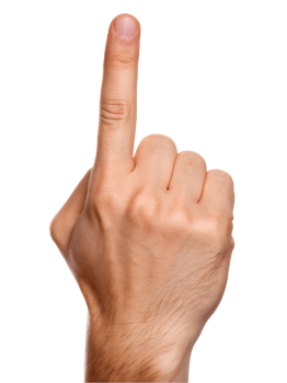 Close up of a hand pointing upwards. png