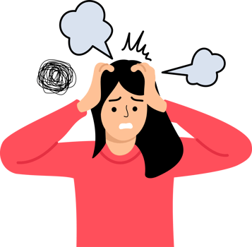 exhausted woman with chaos and mess in head suffer from nervous breakdown tired emotional. mental health concept png