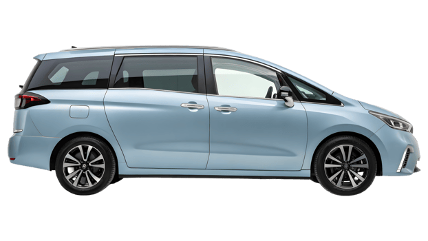 Light blue minivan, side profile, modern design. png