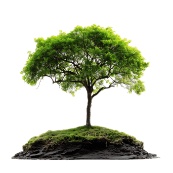 Lone Tree Growing on Moss-Covered Rock in Peaceful Natural Landscape png