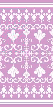Delicate Luxury Lilac Pattern Detailed of White Ornament And Geometric Design Stripe. Elaborate Wealth Victorian Damask Pastel Feminine Border Sweetly Embroidery Handicraft Decoration for Silk Fabrics vector
