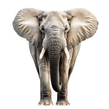 Majestic Gray Elephant with Raised Trunk in African Savanna Habitat png