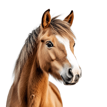 Majestic brown horse portrait with head and eye visible in countryside landscape png