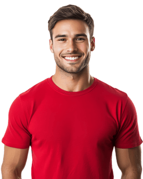 Confident and Friendly Young Man in Red Shirt Smiling Happily at the png