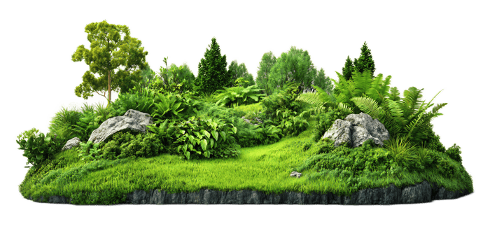 Lush Green Nature Cutout Landscape with Diverse Flora and Vegetation png