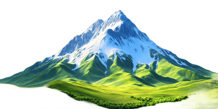 Majestic Snow-Capped Mountain Landscape with Lush Green Meadows and Pristine Scenery png
