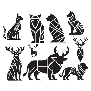 a set of geometric animals and deer vector