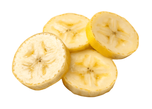 Close up of fresh, sliced banana pieces. png