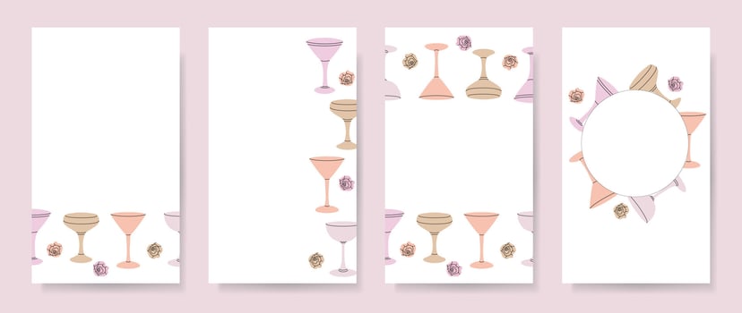 Abstract backgrounds with cocktail elements of minimal flat style and pastel colors. Editable template for social media post, wedding invitation, poster vector