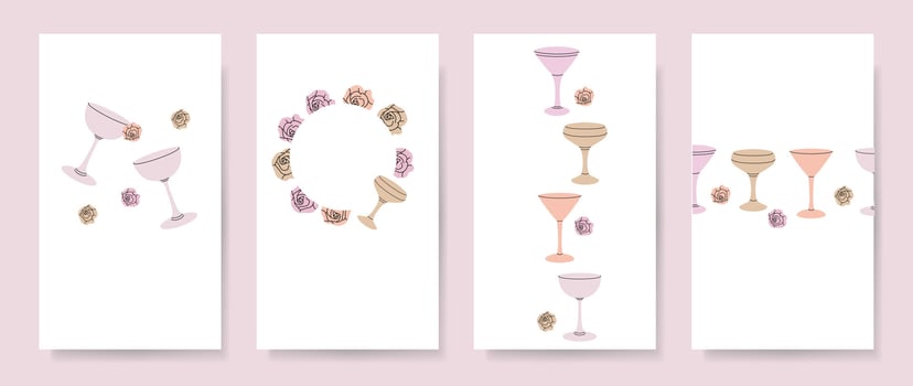 Abstract backgrounds with cocktail elements of minimal flat style and pastel colors. Editable template for social media post, card, cover, wedding invitation, poster vector