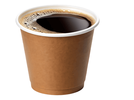 A cup of black coffee in a disposable paper cup. png