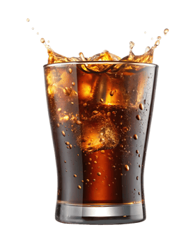 Refreshing cola drink with ice cubes. png