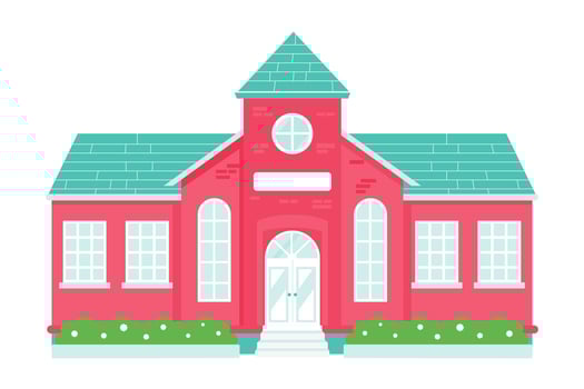 Charming red brick school building with green roof and classic architecture vector