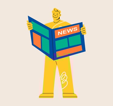 Man gathering news reading newspaper. Colorful illustration vector