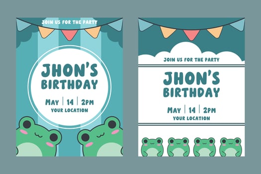 Adorable Frog-Themed Birthday Invitation Cute Party Template vector