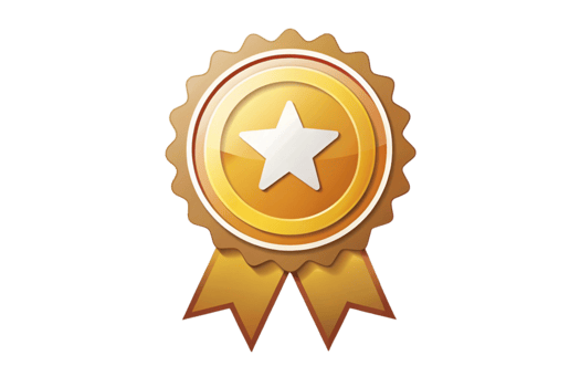 Golden award medal with star symbol in the center with a shiny yellow ribbon on a Transparent Background representing victory, success, or achievement png