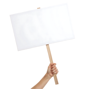 Hand holding a blank sign, ready for your message. png