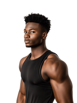 Professional a muscular man in a black tank top. Great for sports branding, fitness campaigns, and personal training ads. Transparent background png